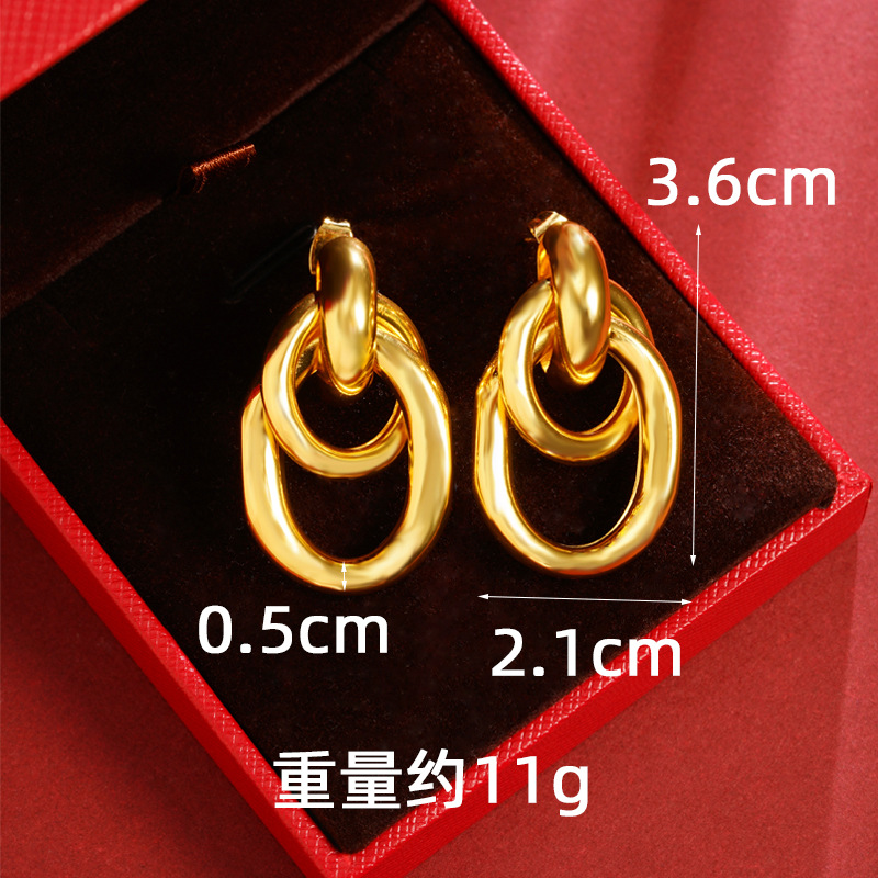 Pendientes de oro de arena vietnamita transfronterizos Pendientes geométricos tridimensionales de estilo de lujo ligero temperamento femenino diseño retro sentido joyería de oreja al por mayor
