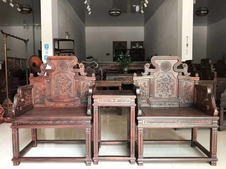 老挝红酸枝巴里黄檀雕花太师椅福寿椅茶椅仿古典新中式红木家具