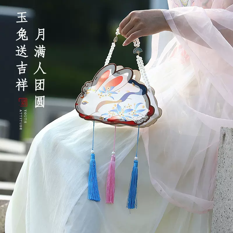 中秋节灯笼手工diy制作材料儿童手提发光古风花灯宫灯小兔子灯笼