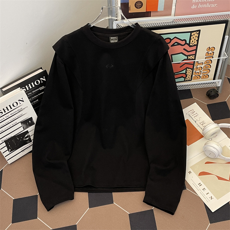 Herrtröja långärmad i bomull med rund hals casual mode stil_voghion.com