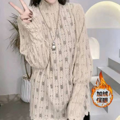 2025秋季胖妹妹大碼蕾絲衫磨毛加絨時尚洋氣長袖顯瘦高檔新款蕾絲