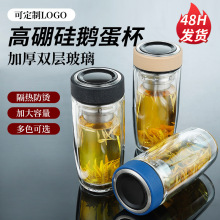 高硼硅商务双层玻璃茶水杯鹅蛋杯保温泡茶杯创意隔热杯印logo批发