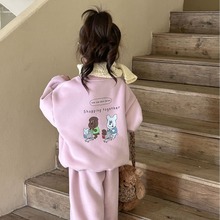 2023冬季新品 韓版童裝 女童加絨加厚衛衣套 寶寶卡通圓領套裝