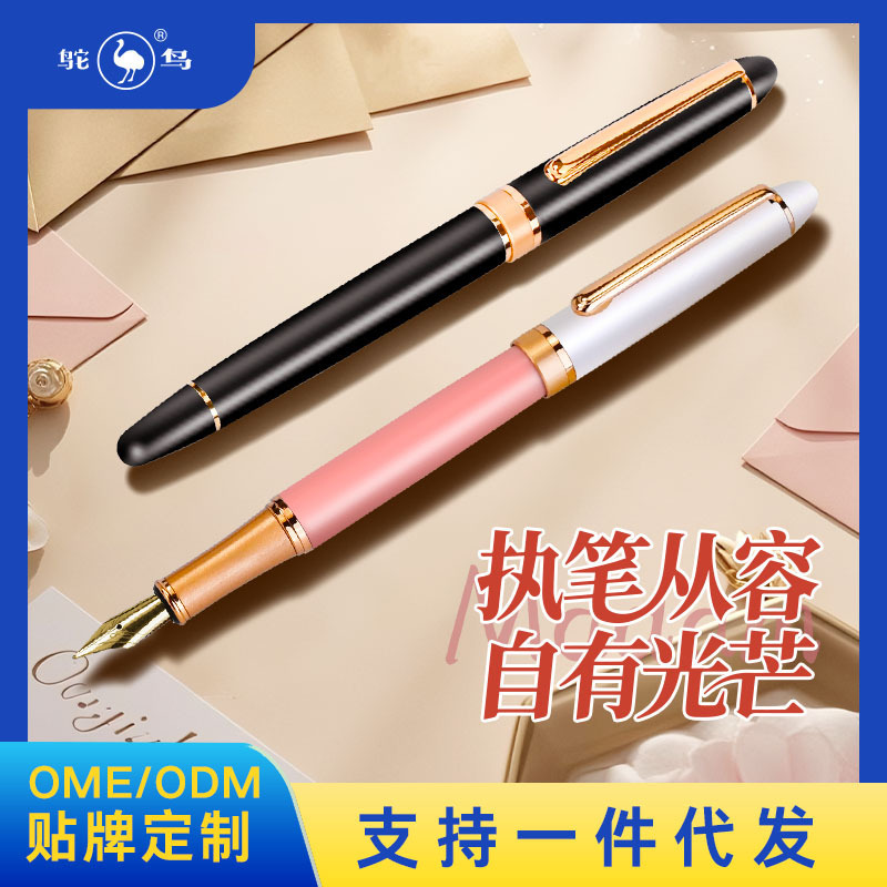 鸵鸟女士高档金属钢笔笔中学小学生练字刷题书法办公可换墨囊|undefined