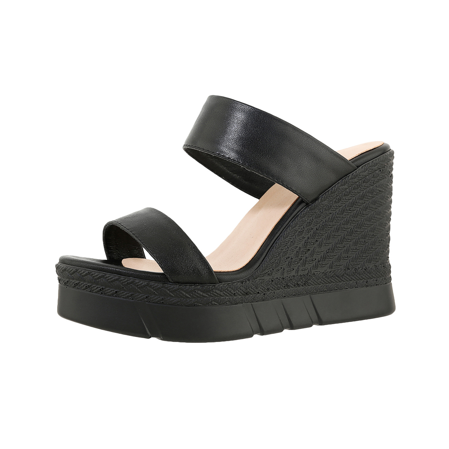 Sandal cao gót nữ hở mũi đế dày 10 cm, phong cách mới mùa xuân hè — đen