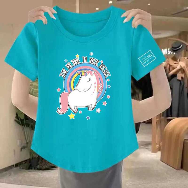 Clearance Sale Discount Plus Size Summer Base Unicorn Rainbow Horse T-Shirt Loose Short Sleeve Versatile for Moms
