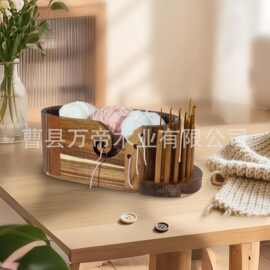 实木椭圆毛线碗家用收纳工具桌面多功能线团收纳碗线轴碗