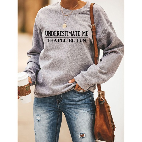 Wish Spring and Autumn Season Sweatshirt, European and American Women's Clothing, Round Neck Long Sleeve Pure English Printed Top
