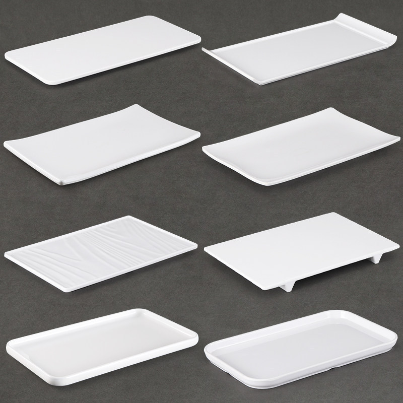 Melamine Rectangular Plate White Plastic Imitation Porcelain Hotel Tableware Restaurant Plate Hot Pot Dish Plate Barbecue Plate Commercial Use