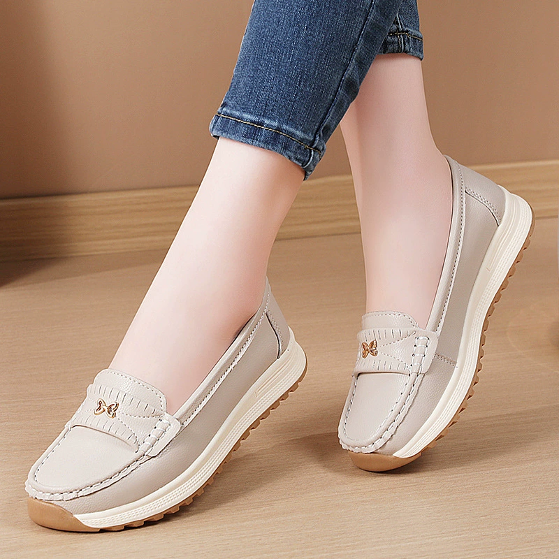 Новые летние туфли для внешней торговли, модные туфли для мам на толстой подошве, увеличивающие рост, универсальные нескользящие повседневные лоферы без шнуровки для женщин.