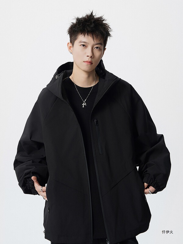 Trendy Patchwork Color-Blocking Loose Jacket Windproof Reversible Vest Couple's Outdoor Hooded Jacket for Men Trendy Patchwork Color-Blocking Loose Jacket Windproof Reversible Vest Couple's Outdoor Hooded Jacket for Men