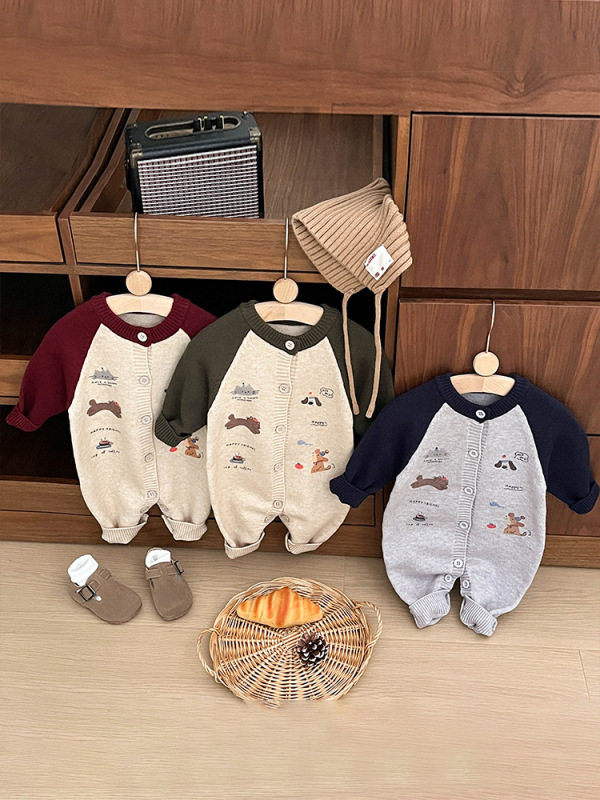 超萌小月龄外出服秋装婴儿衣服洋气撞色针织包屁哈衣新生可爱毛衣|undefined