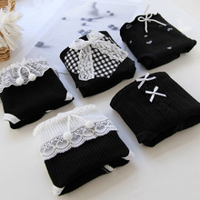 蕾丝格子爱心少女内裤学生纯棉裆中腰女士短裤女 C-3洛丽塔黑色