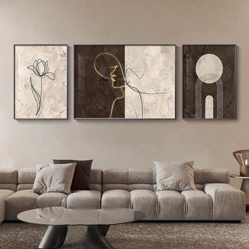 客厅装饰画现代简约沙发背景墙挂画轻奢高档三联壁画抽象几何墙画