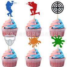 面具射击靶子蛋糕插牌真人CS射击游戏主题儿童生日派对蛋糕装饰