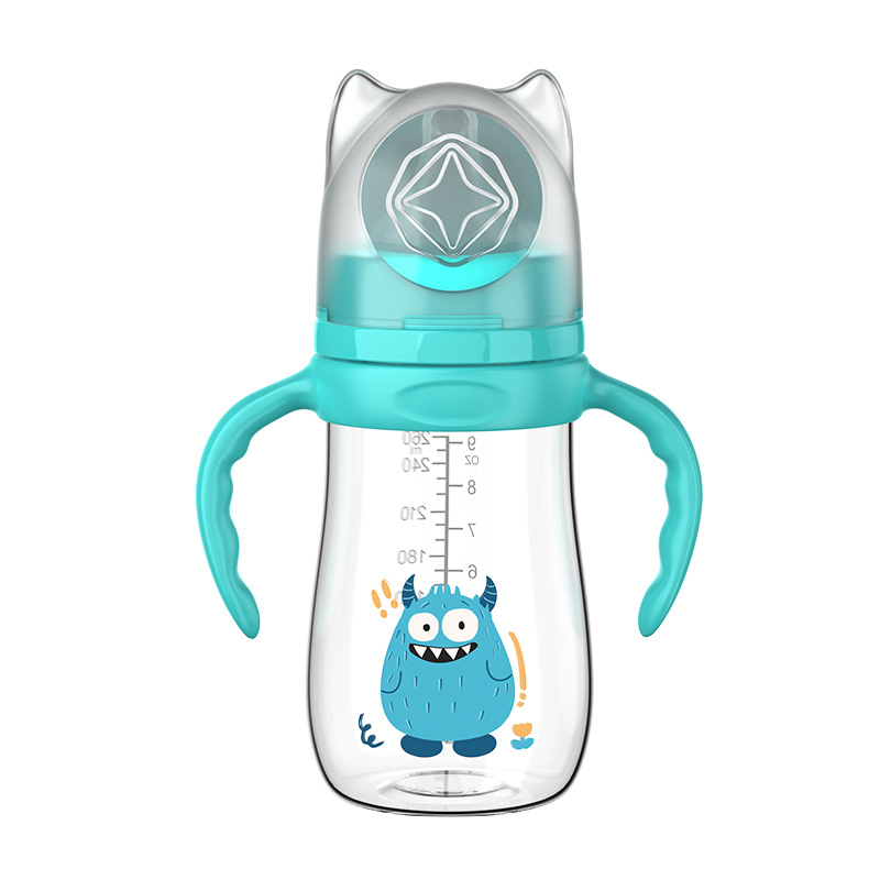 Biberón de Boca Ancha para Bebés, 210 ml, 240 ml, 300 ml, Serie Monster con Asa, Biberón de PP sin Pajita, Venta al por Mayor