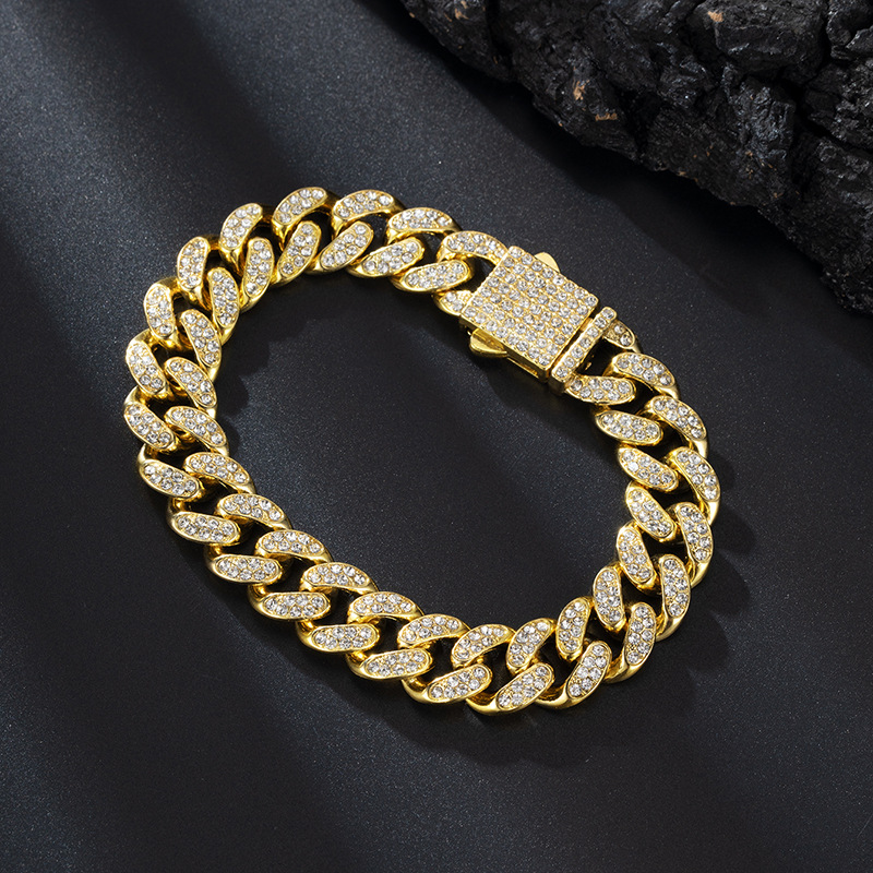 Bracciale a catena cubana con diamanti per uomo e donna_voghion.com