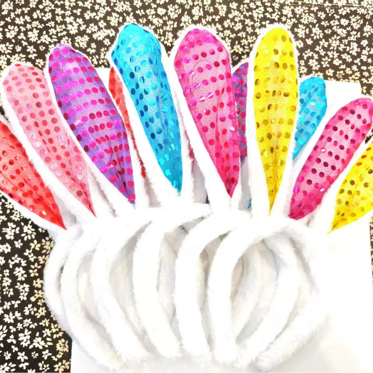 复活节圣诞节毛绒亮片兔子发箍万圣节日派对夜店带铁丝兔耳朵头饰