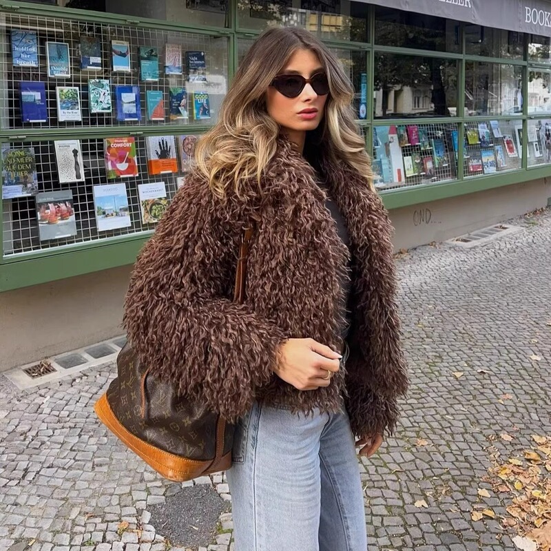Cross-Border Foreign Trade 2025 New Autumn Products European and American Style Faux Fur Jacket Women's Short Imitation Shearling Coat