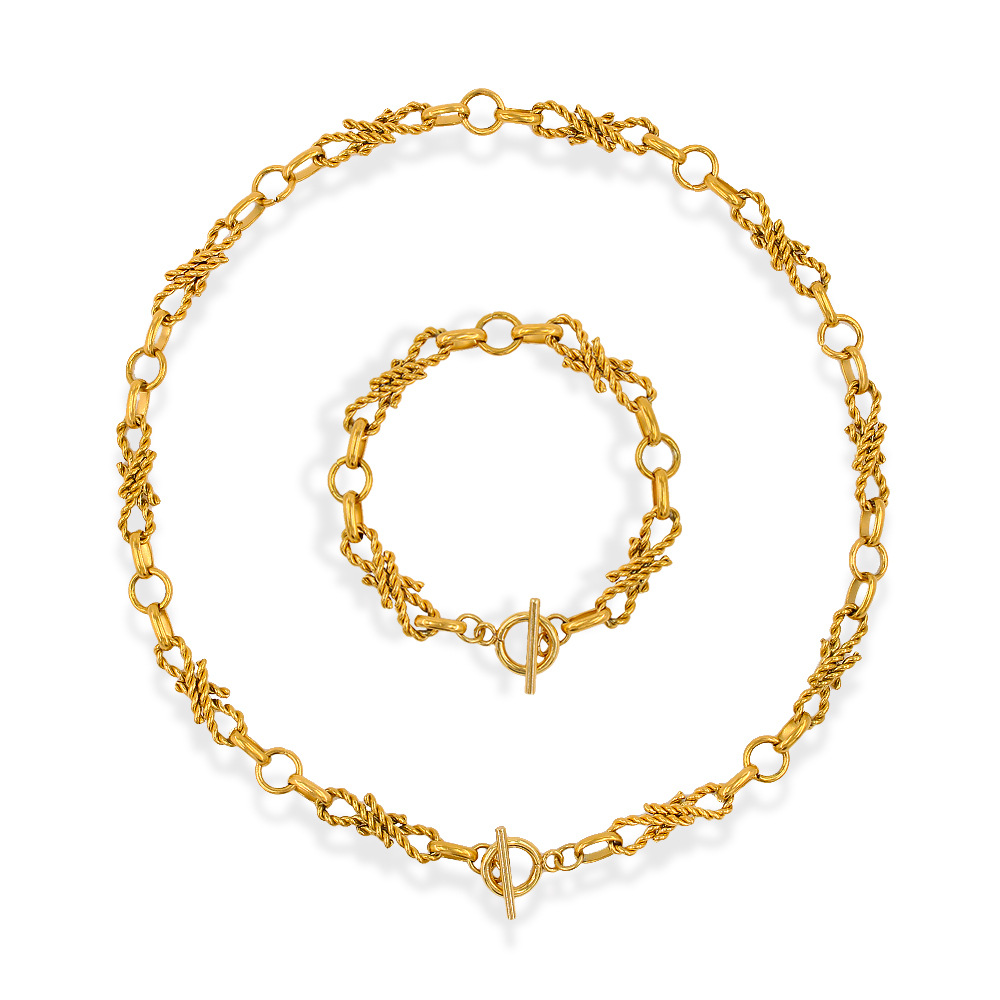 Punk Solid Color Stainless Steel Plating Bracelets Necklace 1 Piece