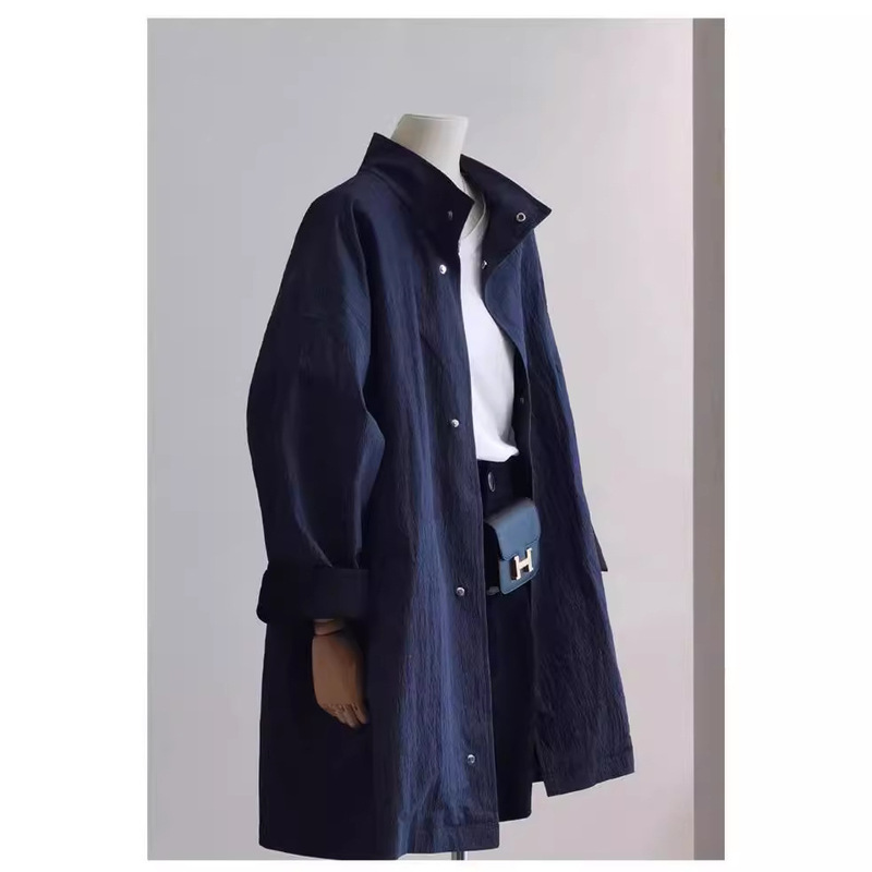 In stock new urban romantic cotton off-shoulder profile mid-length trench coat