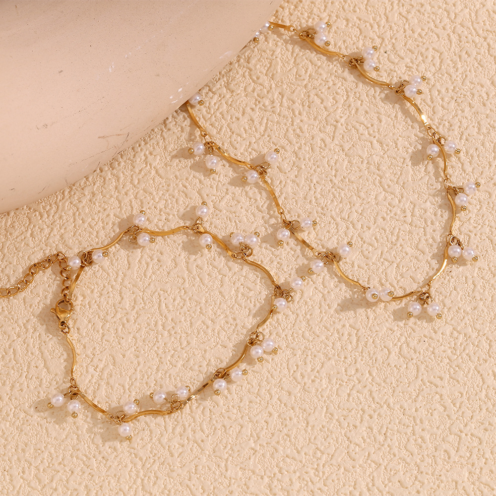 Patchwork Tassel Imitation Pearl Stainless Steel Necklace Anklet