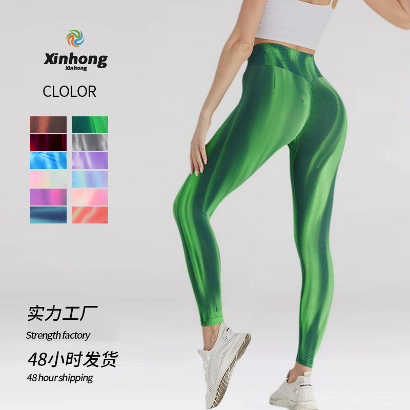 Nuevos pantalones de yoga transfronterizos Aurora, cintura alta sin costuras, gimnasio de cintura alta, panty delgada, pop pop, mel mel mel