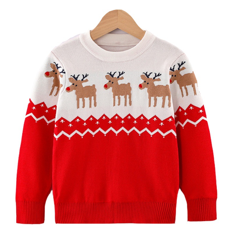Boys' Christmas Pullover Sweater, Girls' Knitted Base Shirt, 2026 Autumn and Winter New Thickened Knitwear, Children's Clothing, Cross-Border