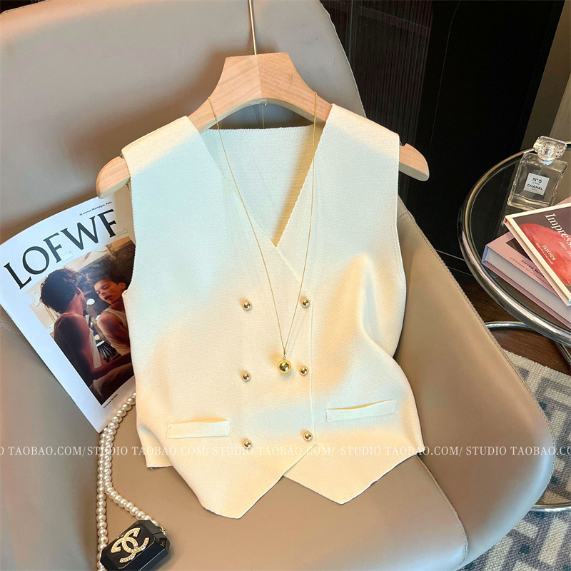 Spring and Autumn Wearing Short Western Style Suit Knitted Vest Slim-fit Elegant All-match Sleeveless Women's Sweater Vest Ware Spring and Autumn Wearing Short Western Style Suit Knitted Vest Slim-fit Elegant All-match Sleeveless Women's Sweater Vest Ware