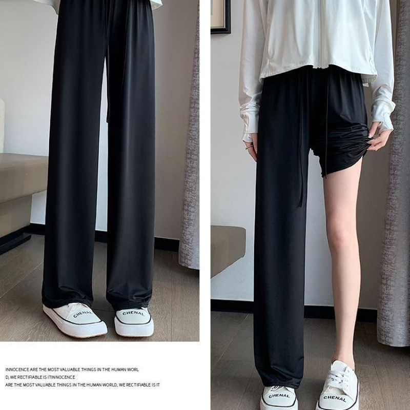 女性用日焼け止めパンツ、アイスシルク夏用薄手紫外線防止ナローワイドレッグパンツ、ルーズストレート日焼け止めカジュアルパンツ
