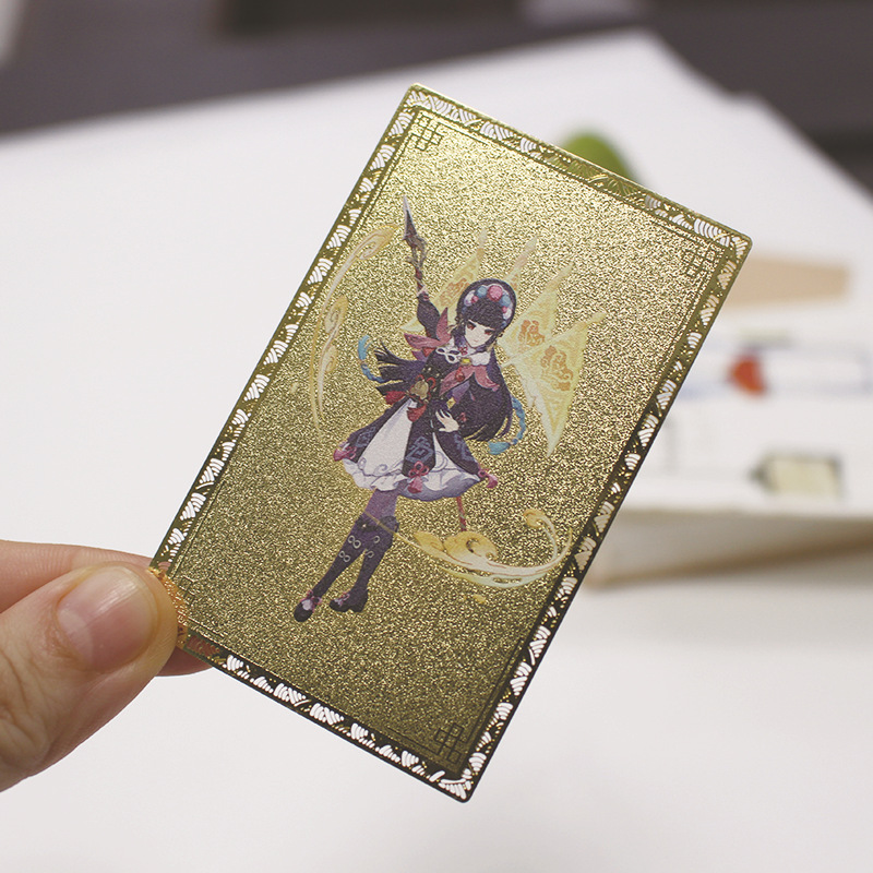 不锈钢电镀金卡部分卡通自定义图案彩印镂空花边磨砂底亮金工艺