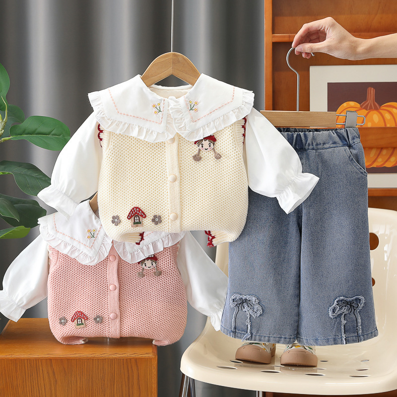 Girls' Spring Outfit Set 2026 New Stylish Princess Sweater Shirt Pants for 1-3 Year Old Toddlers Spring and Autumn Cardigan Girls' Spring Outfit Set 2026 New Stylish Princess Sweater Shirt Pants for 1-3 Year Old Toddlers Spring and Autumn Cardigan