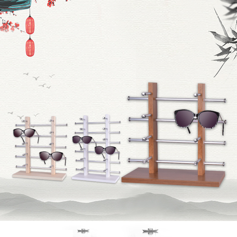 Double-row Window Counter Glasses Display Rack Desktop Wooden Textured Glasses Store Sunglasses Storage Display Rack