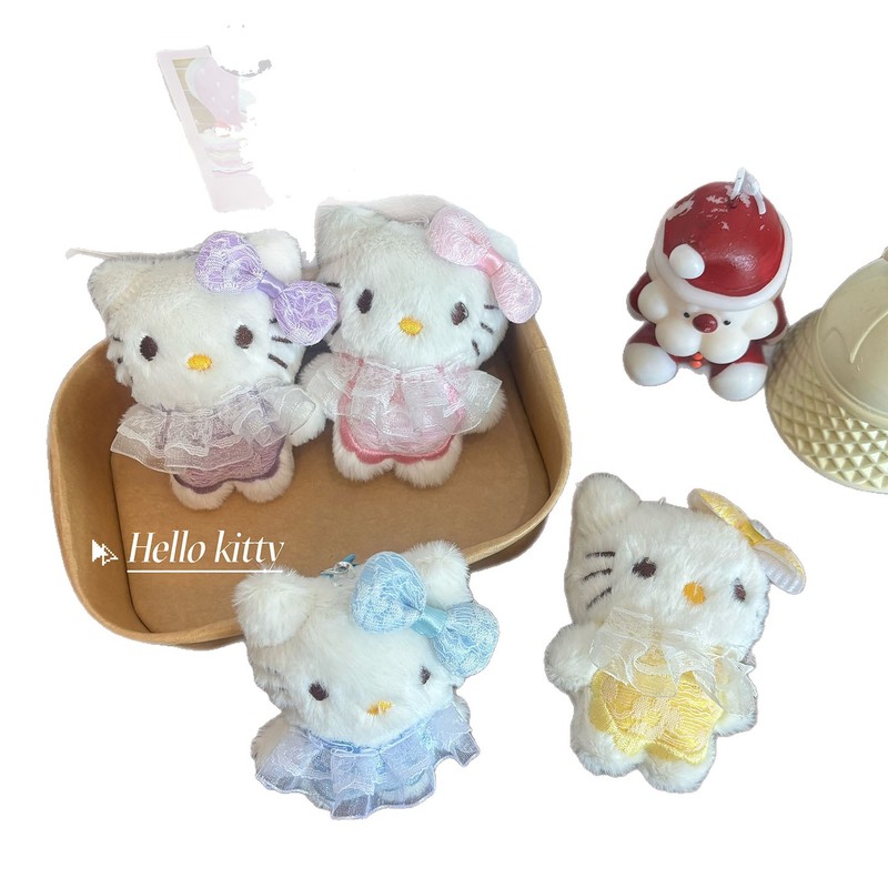 新款蕾丝KT钥匙扣毛绒公仔挂件HelloKitty钥匙链挂饰包包挂件礼物|undefined