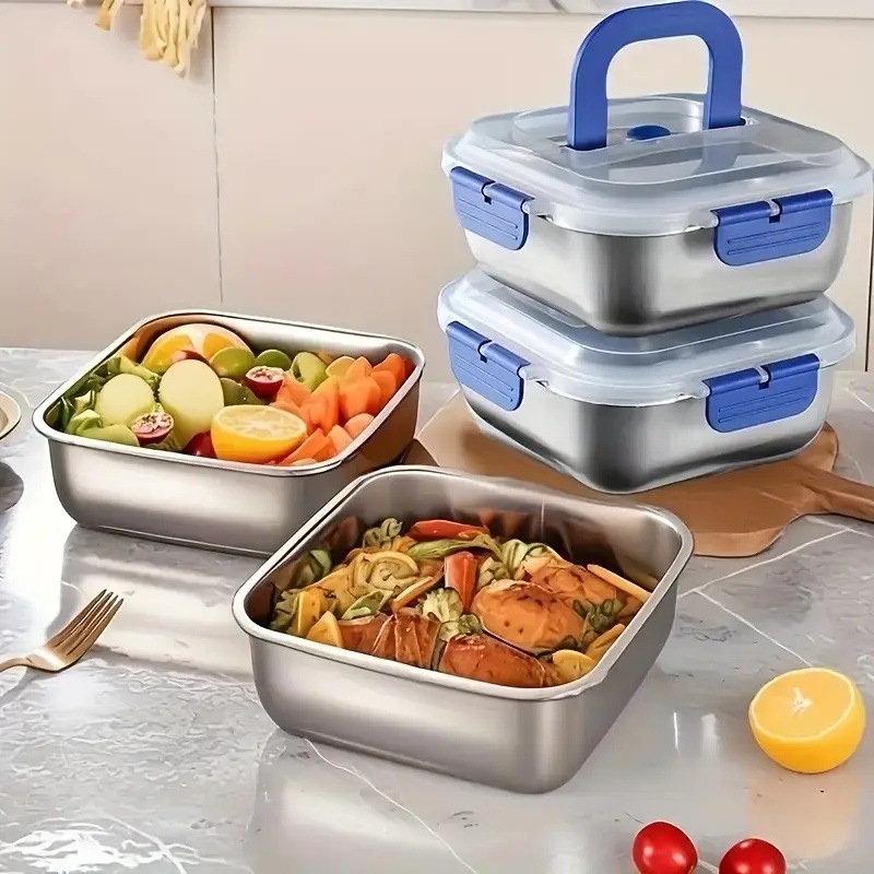 Fábrica de acero inoxidable caja de almacenamiento de sello doméstico portátil caja de frutas de picnic caja de almacenamiento refrigerador congelación