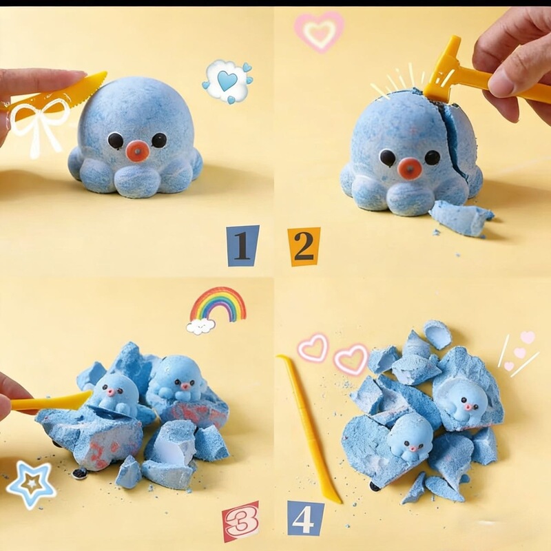 Cross-Border Asmr Digging Mysterious Fufusquishy Octopus Set Kidsren's Archaeological Decompression Toy