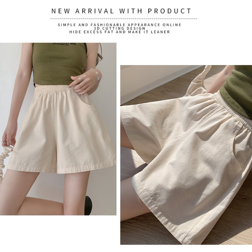 Summer Cross-border Leisure Shorts for Women, Washed Cotton Work Pants, Export Loose High-Waisted Wide Leg Pants for Women, Versatile Three-quarter Pants