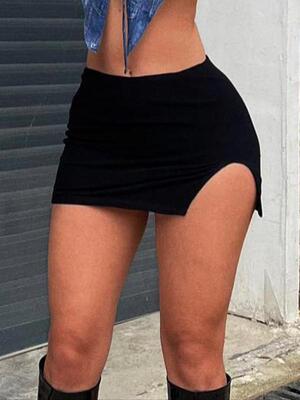 Women's Solid Color Slit Hem Mini Skirt Casual Fashionable|ms