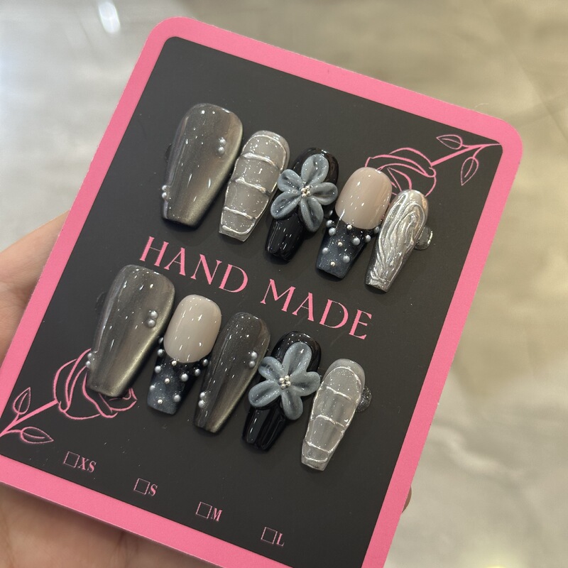 Press on Nails Classy 3D Carved Heavy Cat Eye Cross-Border Sweet and Cool European and American Pure Handmade Wearable Nails Press on Nails Classy 3D Carved Heavy Cat Eye Cross-Border Sweet and Cool European and American Pure Handmade Wearable Nails