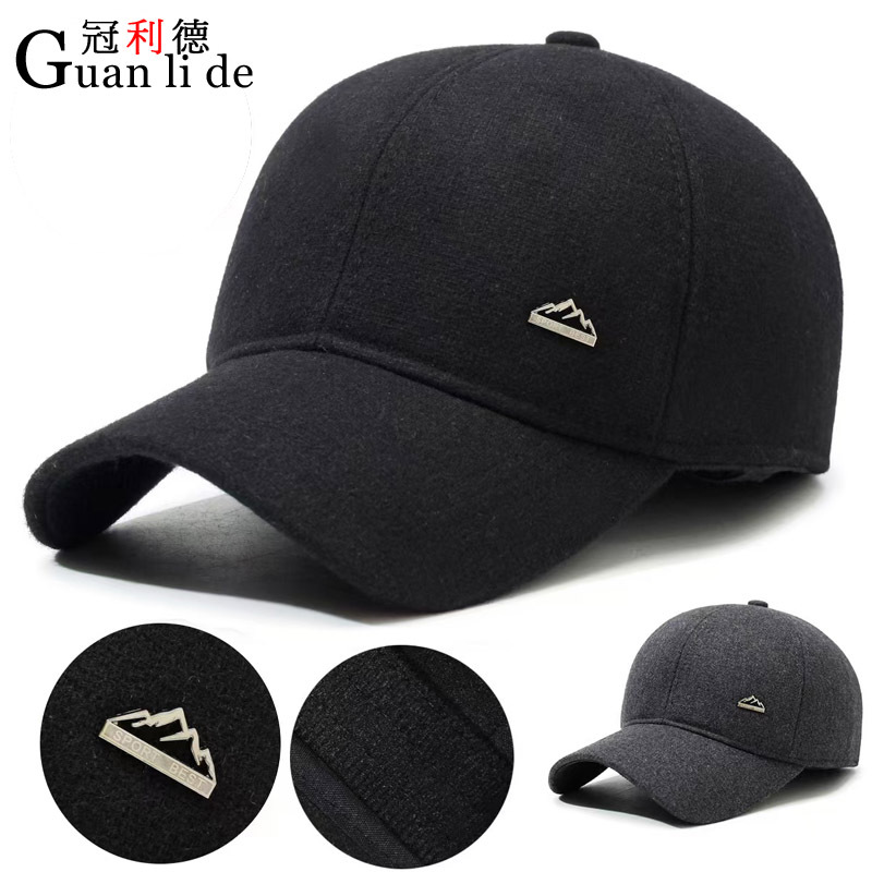 남성용 가을 겨울 따뜻한 면 모자, 방풍 및 방한 귀 보호 모직 야구 모자, 세련되고 다양한 야외 스포츠 피크 캡