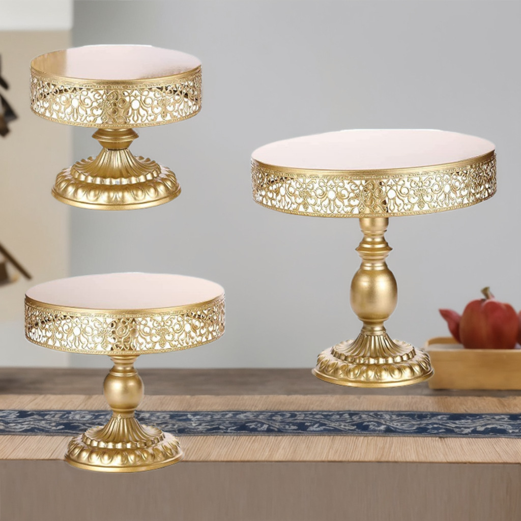 Estilo europeo creativo dorado hueco soporte de pastel de boda accesorios de mesa de postres decoraciones tienda de postres dim sum combinación de soporte de pastel