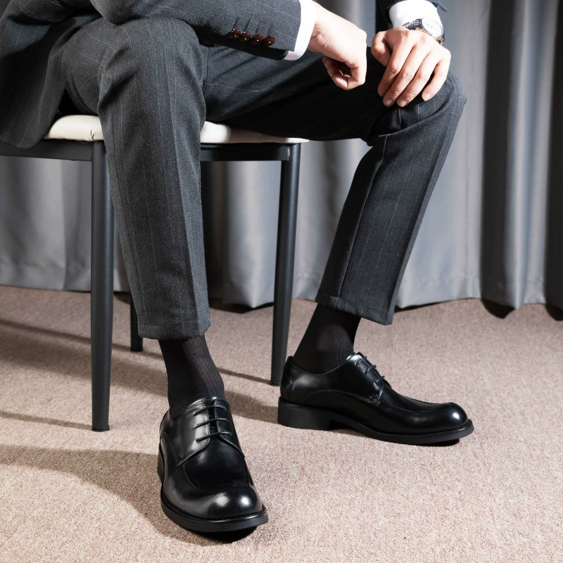 Большая голова кожаные туфли мужские кожаные дышащие деловые мужчины Британские большие размеры i новый стиль круглые головы воловья кожа папа мужской стиль