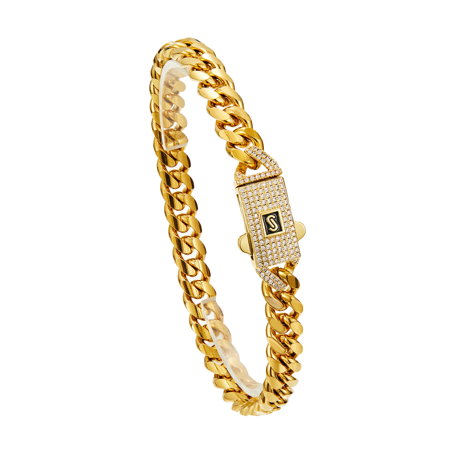 Zircon Inlay Material Hip-Hop Classic Style Solid Color 304 Stainless Steel Polishing Plating Inlay Zircon 18K Gold Plated Men's Necklace Men Chain Necklaces