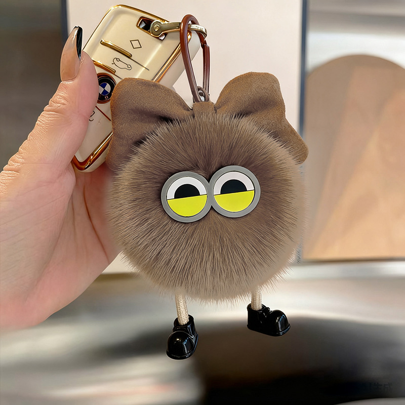 Grandes ojos arco peluche bolsas lindas llaveras de automóviles colgantes de bola de carbón imitación zorro colgantes de bola de pelo
