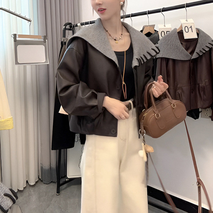 Women's Leather Jacket 2025 Spring, Autumn, and Winter New High-End Casual Biker Jacket Petite Short Leather Jacket Wholesale