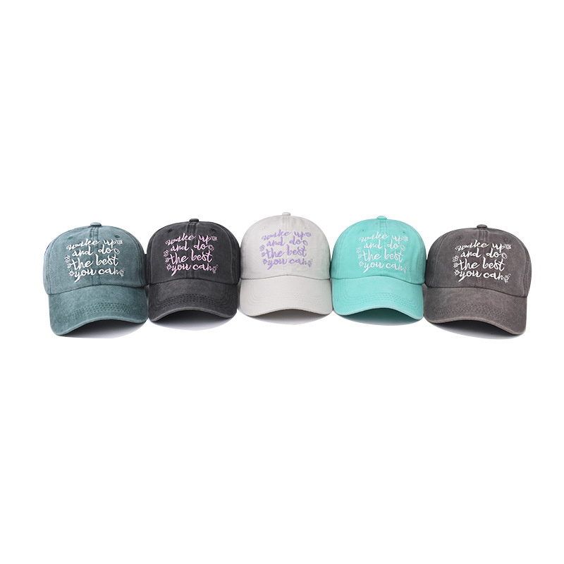 Lavado transfronterizo para hacer viejas letras pequeñas inglesas bordadas sombrero de béisbol masculino y masculino de cuatro estaciones sombrero de vaquero clásico simple lengua de pato