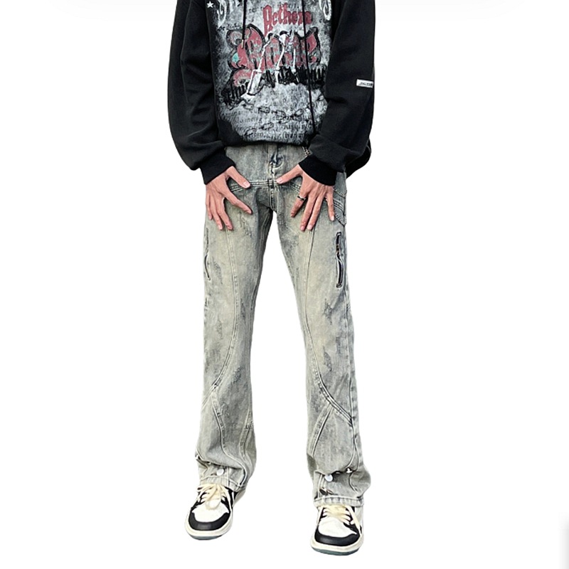 High Street American retro barro amarillo lavado jeans de los hombres flojos rectos hiphop diseño sentido Ruan guapo pantalones moda