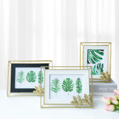 北歐現代輕奢金色銀杏葉相框擺台創意家居照片框畫框裝飾品擺件