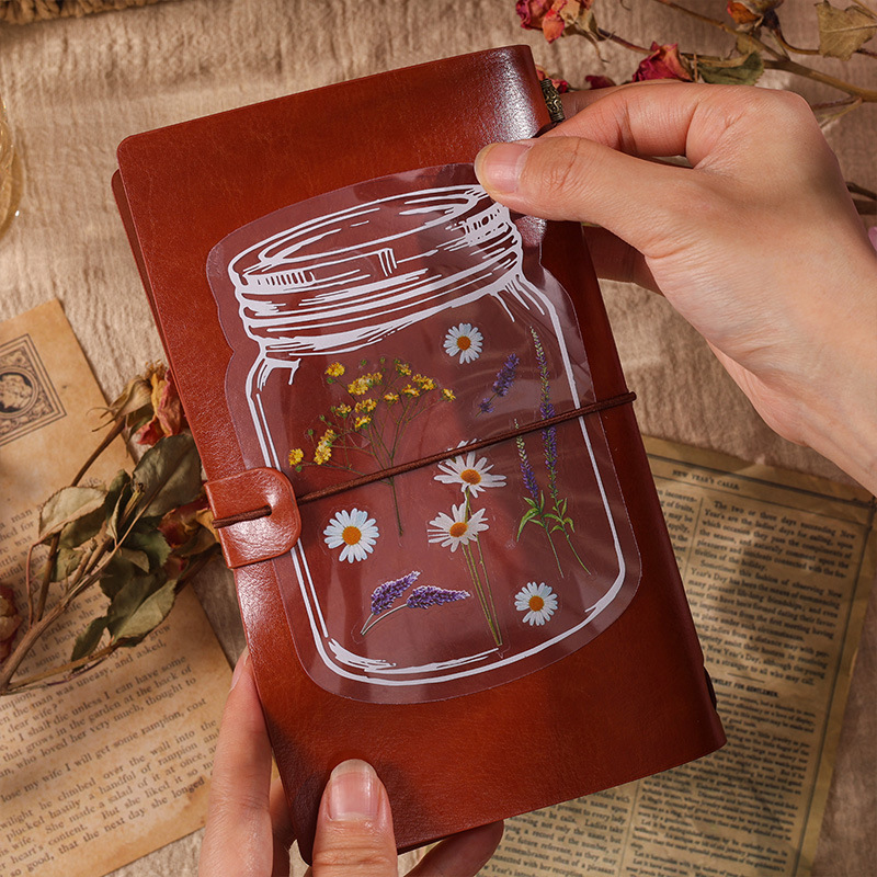 Naturaleza serie libro serie mano cuenta impermeable transparente PVC pegatinas DIY planta flor artificial vintage papelería pegatinas