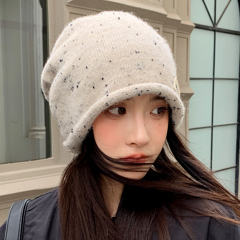 韩版秋冬帽子女款字母布贴潮流卷边冷帽针织包头堆堆帽保暖毛线帽|undefined